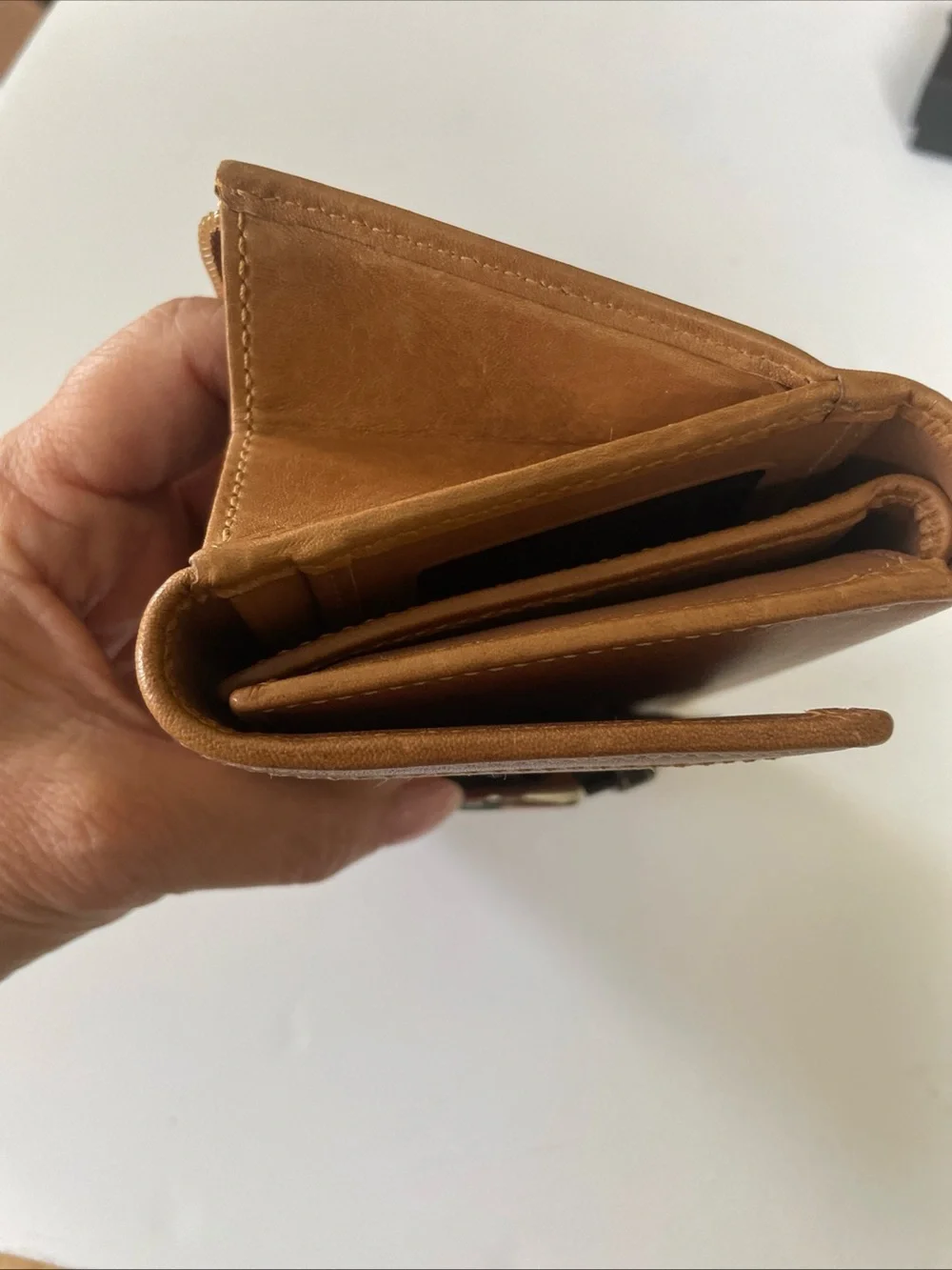Coach Tan and Dark Brown Leather Buckle Continental Wallet